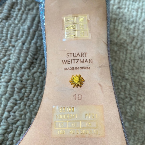 Stuart Weitzman Embellished Silver Sparkle Shimmer Nudistsong Sandals 120 sz 10 - Picture 11 of 12